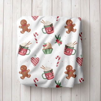 Gingerbread and Hot Cocoa Christmas Fleece Blanket