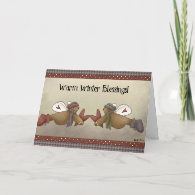 Gingerbread Angels Warm Winter Blessings Card (Front)