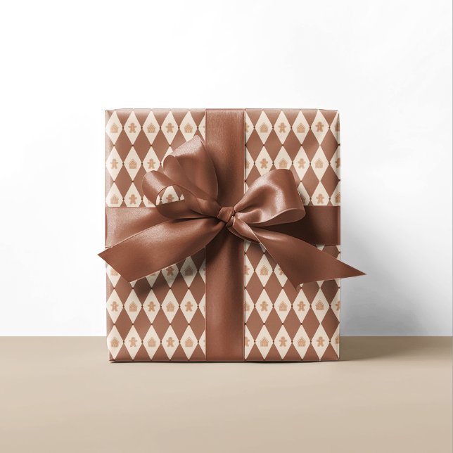 Gingerbread Argyle Neutral Pattern Holiday Wrapping Paper (Creator Uploaded)