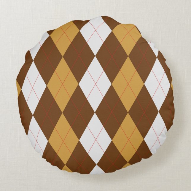 Gingerbread Argyle Round Pillow (Back)