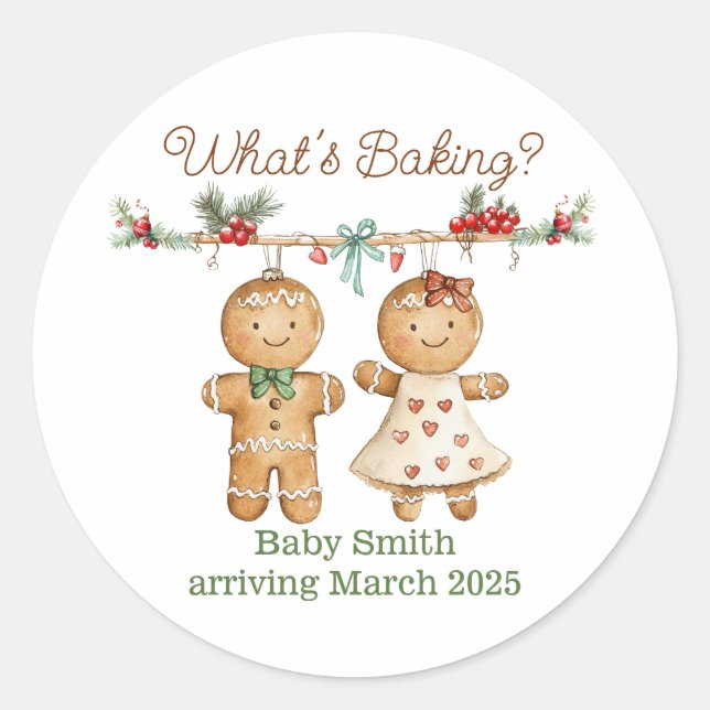 Gingerbread Baby Shower gender reveal stickers (Front)