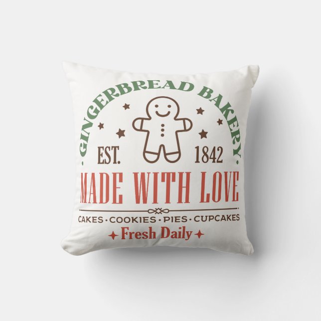 Gingerbread Bakery Christmas Sign Cushion (Front)