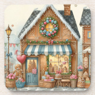 Gingerbread Bakery House Shop 3 beverage coaster