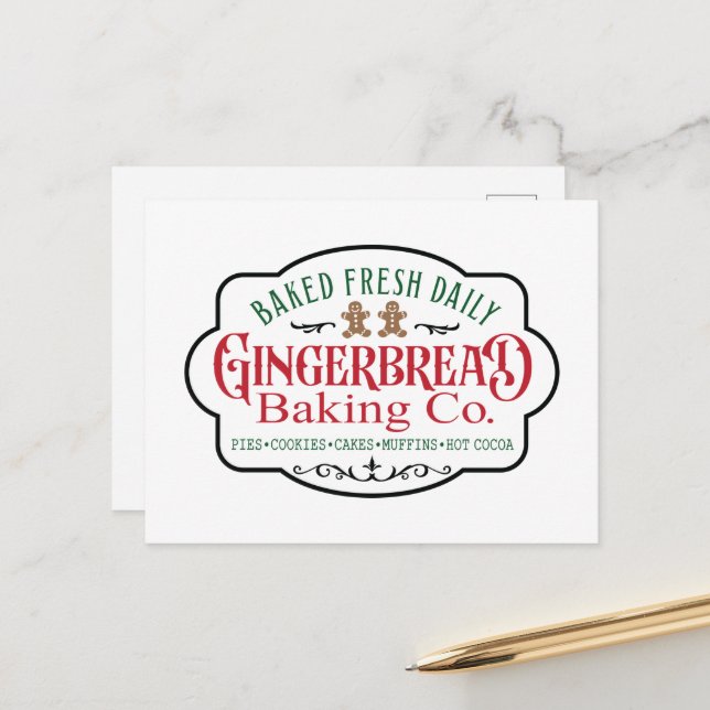 Gingerbread baking company North Pole Christmas Holiday Postcard (Front/Back In Situ)