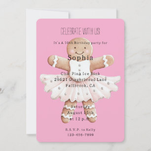 Gingerbread Ballerina Pink Birthday Invitation