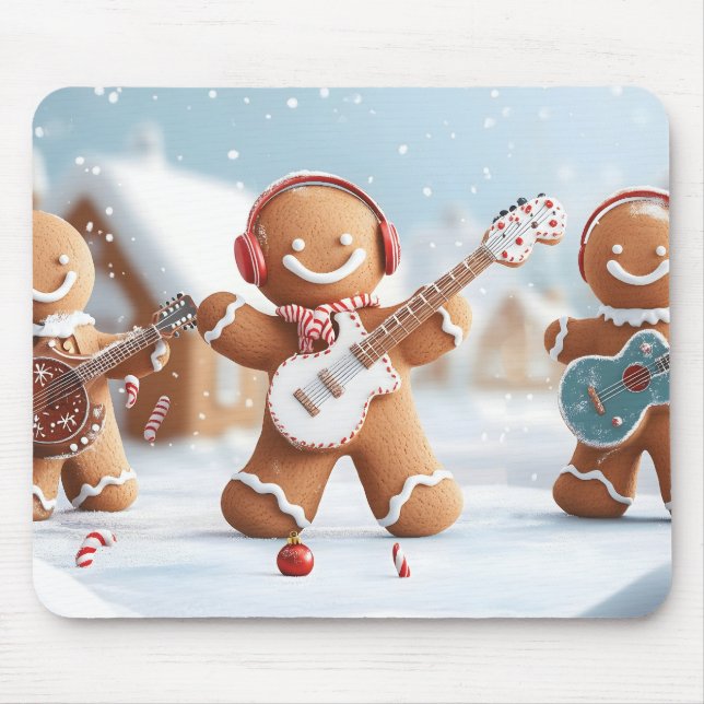 Gingerbread Band Playing in the Snow  Mouse Pad (Front)