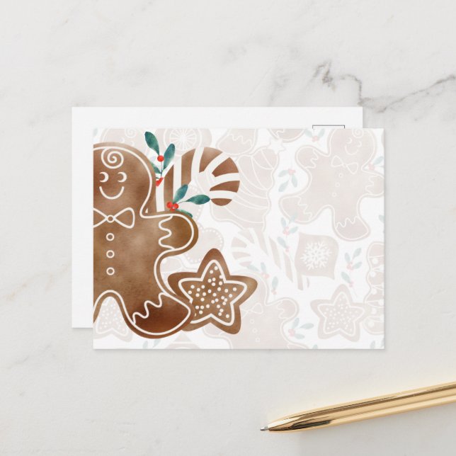 Gingerbread Berry Holiday Postcard (Front/Back In Situ)