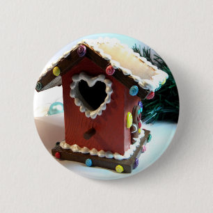Gingerbread Birdhouse 6 Cm Round Badge