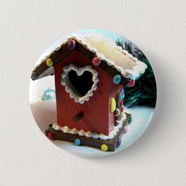 Gingerbread Birdhouse 6 Cm Round Badge (Front)