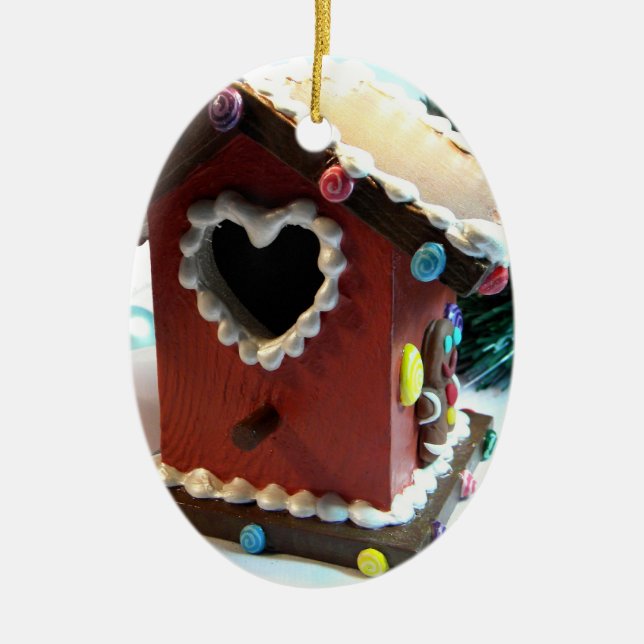 Gingerbread Birdhouse Ceramic Tree Decoration (Front)