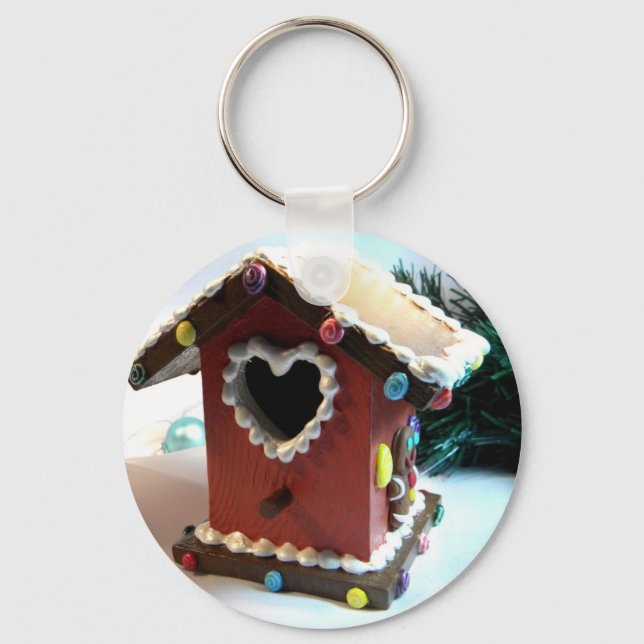 Gingerbread Birdhouse Key Ring (Front)