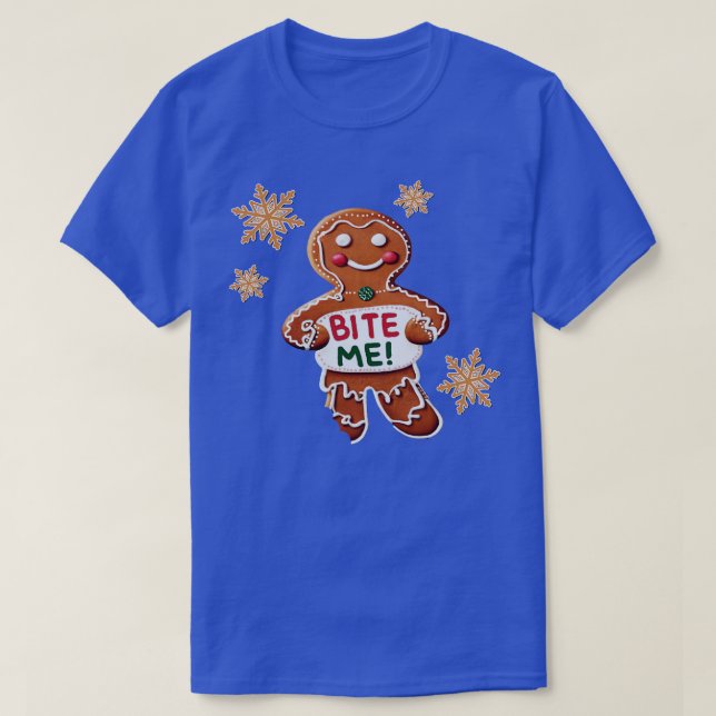 Gingerbread Bite Me Funny Christmas T-Shirt (Design Front)