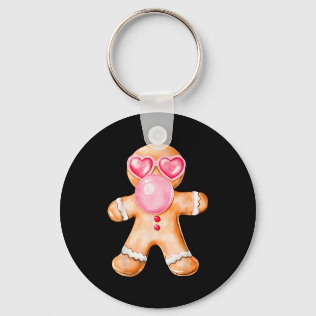 Gingerbread Blowing Bubble Gum Nk Sungles Christma Key Ring (Front)