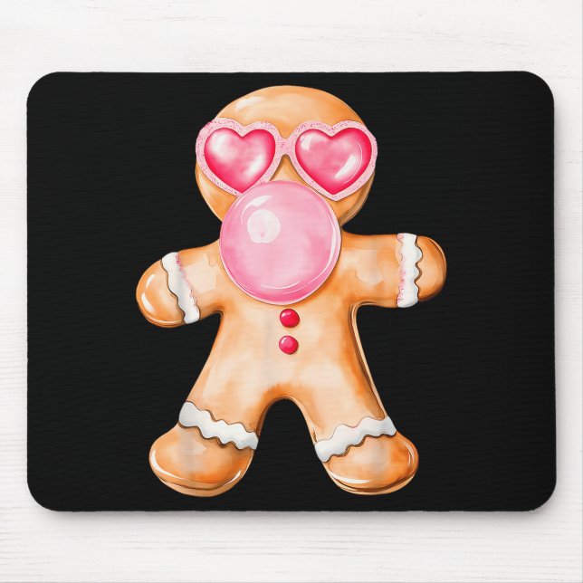 Gingerbread Blowing Bubble Gum Nk Sungles Christma Mouse Pad (Front)