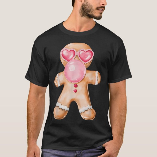 Gingerbread Blowing Bubble Gum Nk Sungles Christma T-Shirt (Front)