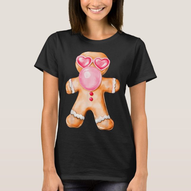 Gingerbread Blowing Bubble Gum Nk Sungles Christma T-Shirt (Front)