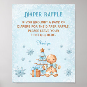 Gingerbread Blue Baby Shower Diaper Raffle Sign