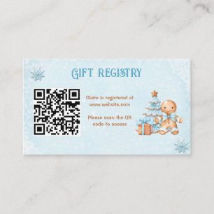 Gingerbread Blue Baby Shower Gift Registry QR Enclosure Card