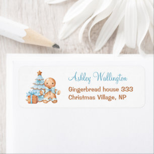 Gingerbread Blue Christmas Boy Baby Shower Address Return Address Label