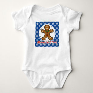 Gingerbread - Blue Snowflakes Pattern - Merry Xmas Baby Bodysuit