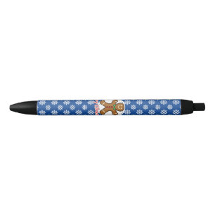 Gingerbread - Blue Snowflakes Pattern - Merry Xmas Black Ink Pen