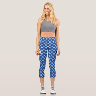 Gingerbread - Blue Snowflakes Pattern - Merry Xmas Capri Leggings