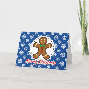 Gingerbread - Blue Snowflakes Pattern - Merry Xmas Card