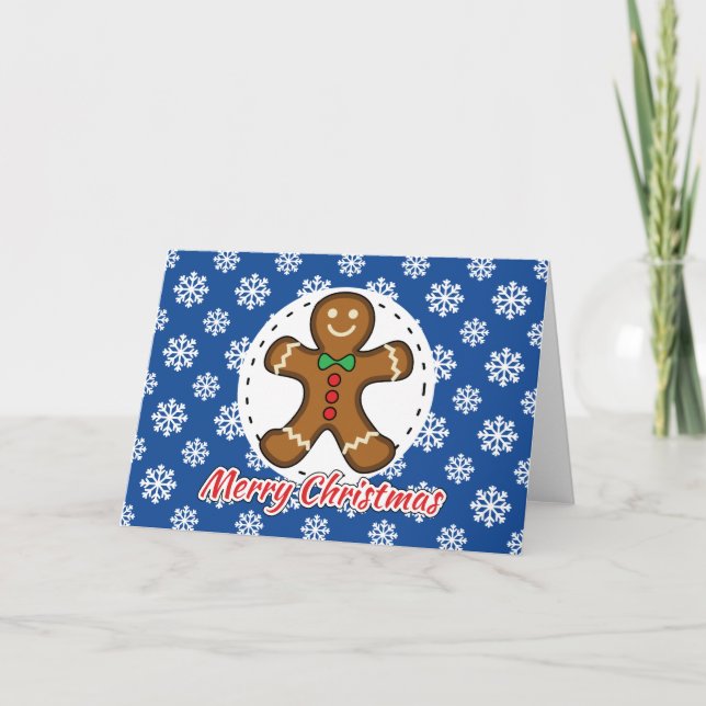 Gingerbread - Blue Snowflakes Pattern - Merry Xmas Card (Front)