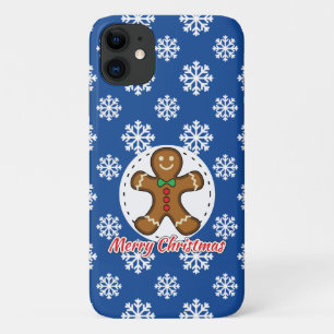 Gingerbread - Blue Snowflakes Pattern - Merry Xmas iPhone 11 Case