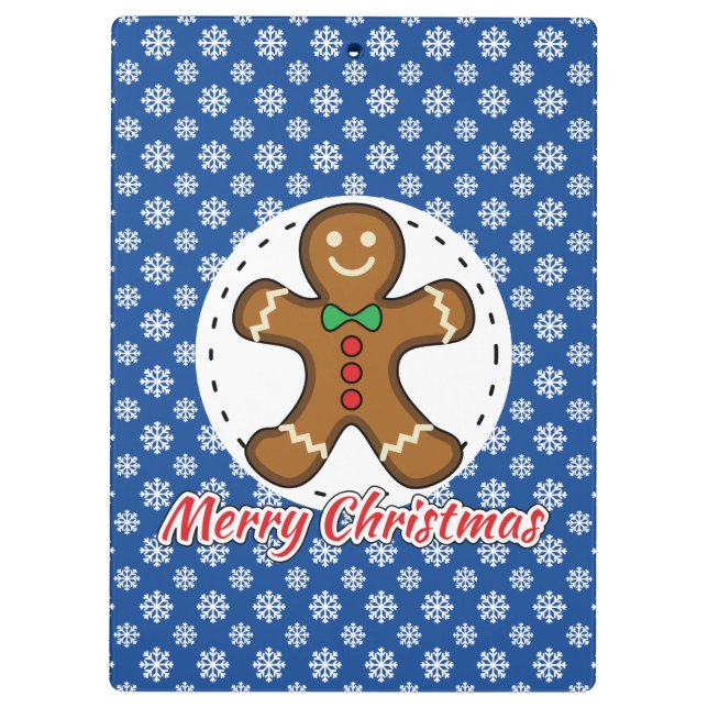 Gingerbread - Blue Snowflakes Pattern - Merry Xmas Clipboard (Back)