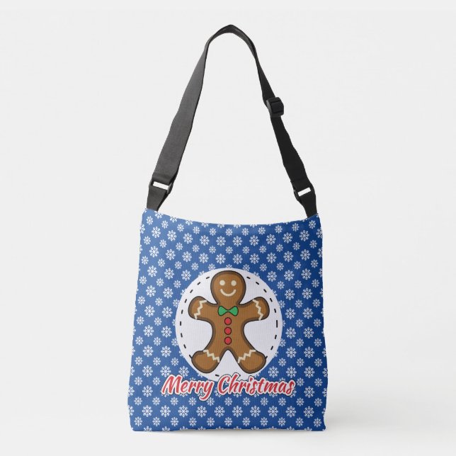 Gingerbread - Blue Snowflakes Pattern - Merry Xmas Crossbody Bag (Front)