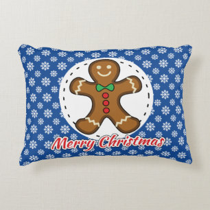 Gingerbread - Blue Snowflakes Pattern - Merry Xmas Decorative Cushion