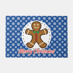 Gingerbread - Blue Snowflakes Pattern - Merry Xmas Doormat