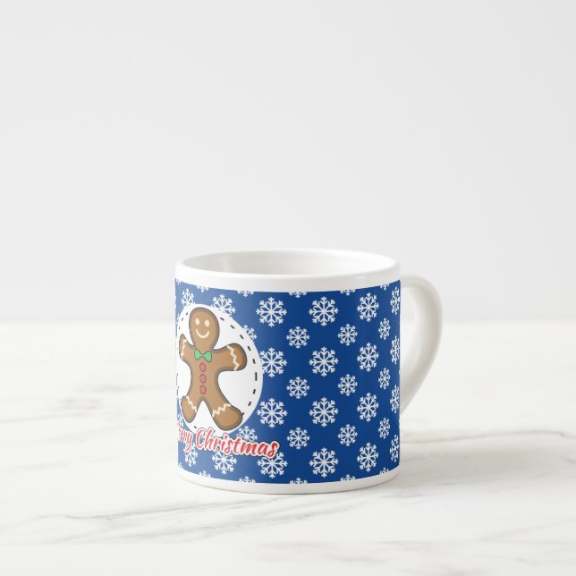Gingerbread - Blue Snowflakes Pattern - Merry Xmas Espresso Cup (Front Right)