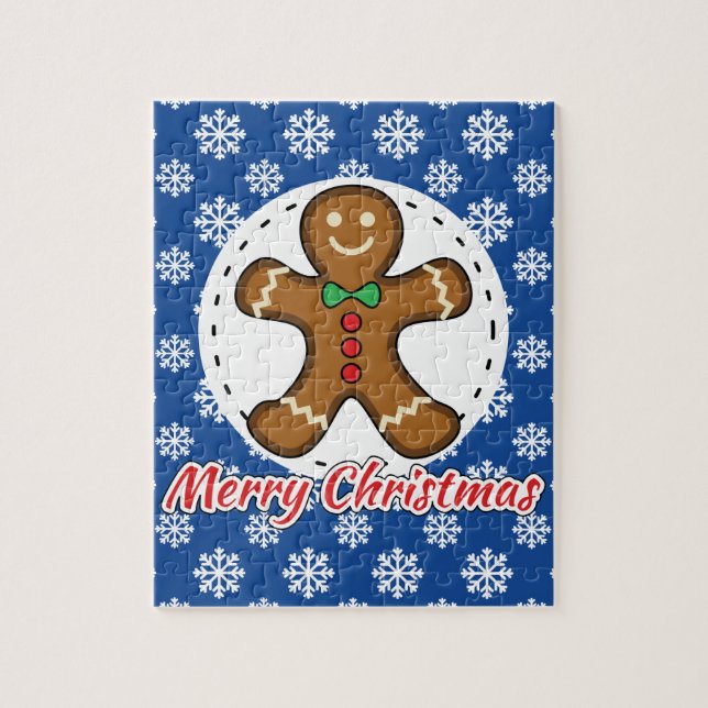 Gingerbread - Blue Snowflakes Pattern - Merry Xmas Jigsaw Puzzle (Vertical)