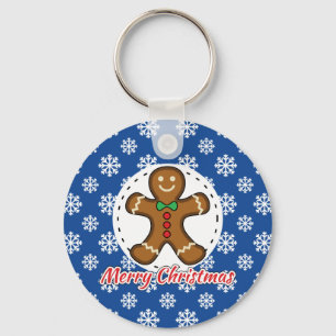 Gingerbread - Blue Snowflakes Pattern - Merry Xmas Key Ring