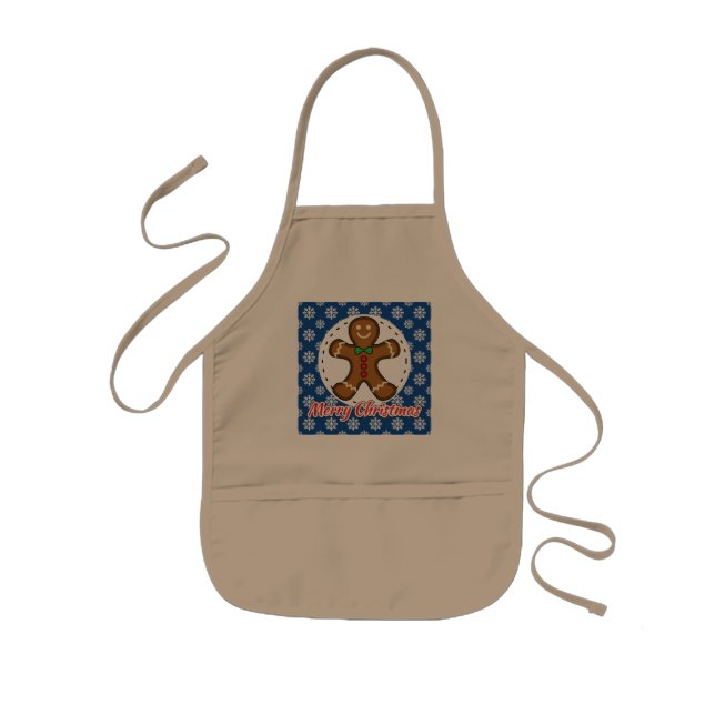 Gingerbread - Blue Snowflakes Pattern - Merry Xmas Kids Apron (Front)