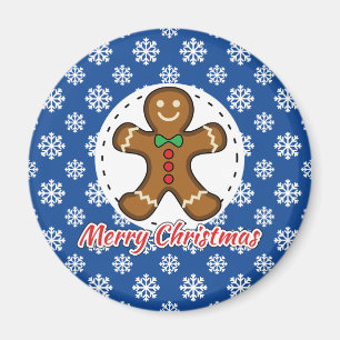 Gingerbread - Blue Snowflakes Pattern - Merry Xmas Magnet