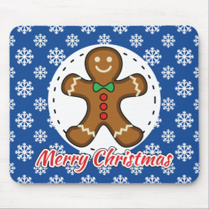 Gingerbread - Blue Snowflakes Pattern - Merry Xmas Mouse Pad
