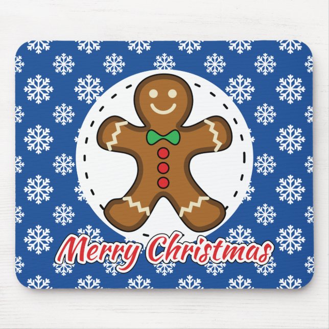 Gingerbread - Blue Snowflakes Pattern - Merry Xmas Mouse Pad (Front)