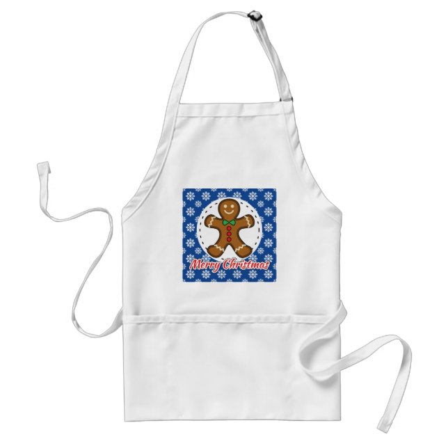 Gingerbread - Blue Snowflakes Pattern - Merry Xmas Standard Apron (Front)