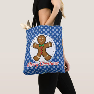 Gingerbread - Blue Snowflakes Pattern - Merry Xmas Tote Bag