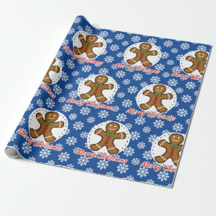 Gingerbread - Blue Snowflakes Pattern - Merry Xmas Wrapping Paper