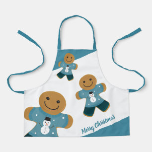 Gingerbread Blue Sweater Holiday Christmas Apron