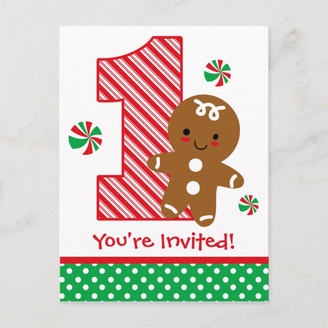 Gingerbread Boy 1st Birthday Invitation (Front)