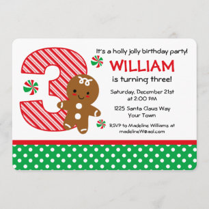 Gingerbread Boy 3rd Birthday Invitation