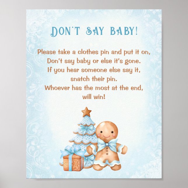 Gingerbread Boy Baby Shower Don't Say Baby Game Poster (Front)