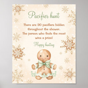 Gingerbread Boy Baby Shower Pacifier Hunt Game Poster