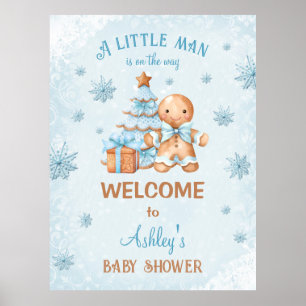 Gingerbread Boy Blue Christmas Baby Shower Digital Poster