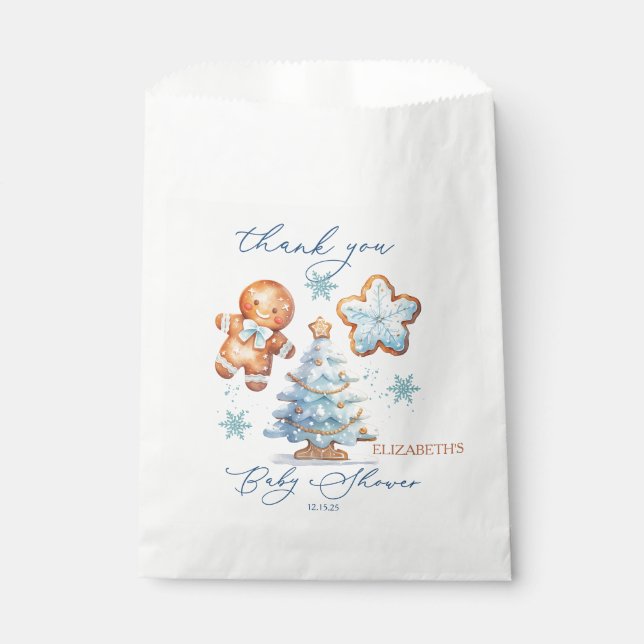 Gingerbread Boy Christmas Tree Baby Shower Thanks Favour Bag (Front)